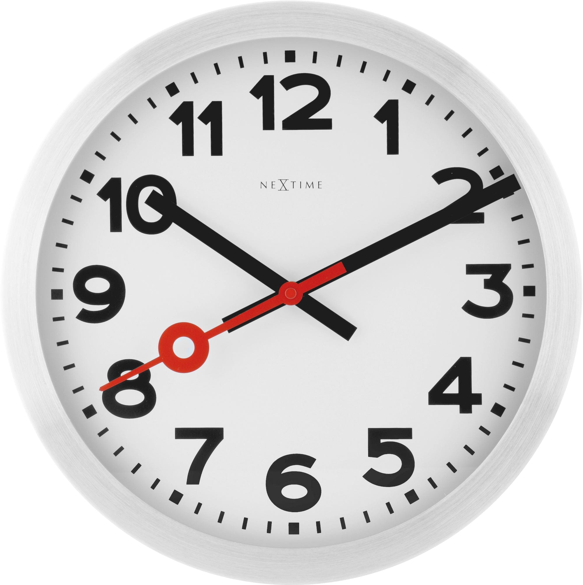 NeXtime - NeXtime - Wandklok - 35 cm - Geborsteld Alu - Wit -