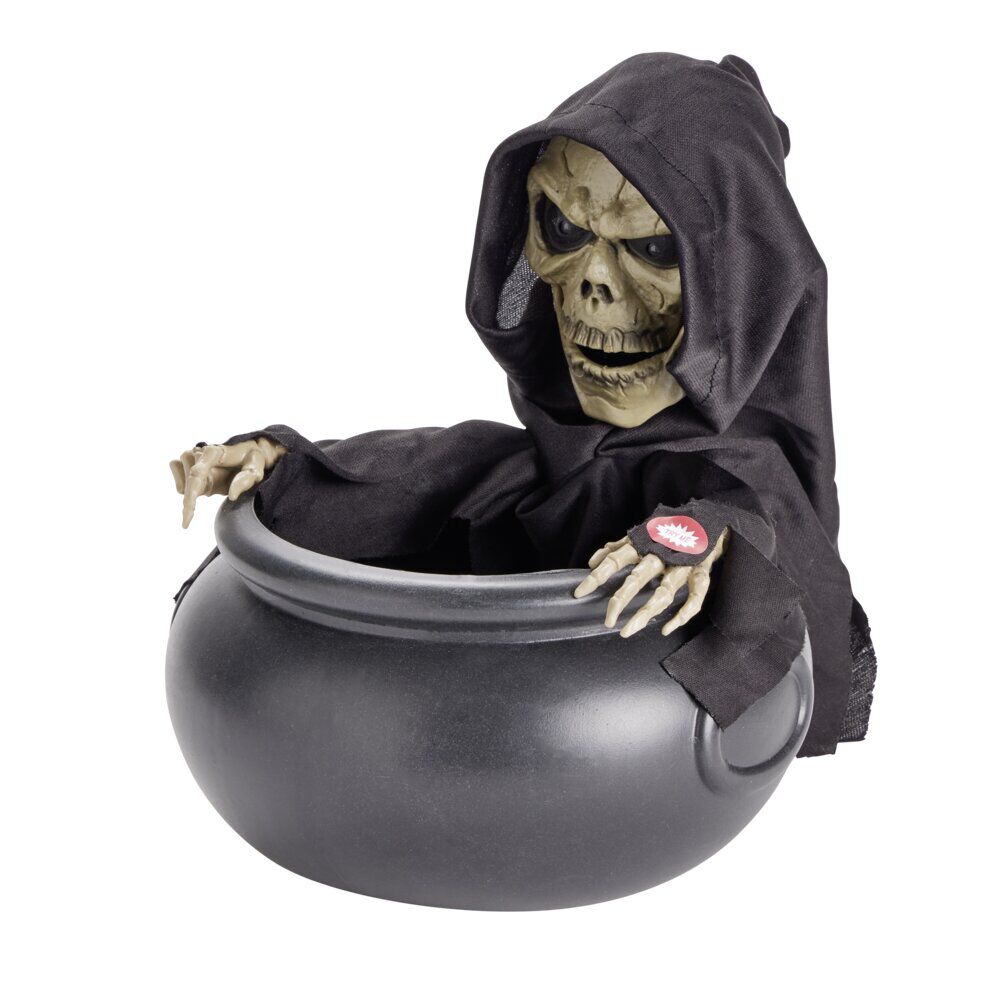 Saladier à bonbons Halloween chaudron plastique squelette animé sonore Ø21xH25cm