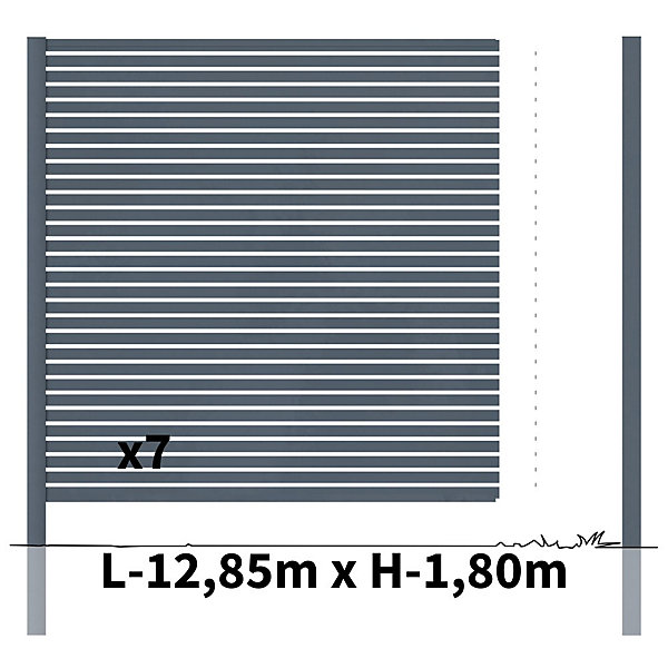 Kit Clôture Ajourée Aluminium OLINDA Anthracite 12,85x1,8m - Lames ajourées 21x45x1780 mm - Brise Vue - Palissade