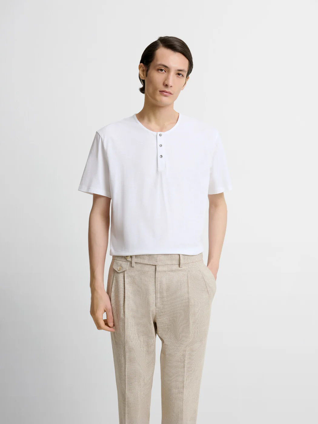 T-shirt col tunisien en coton