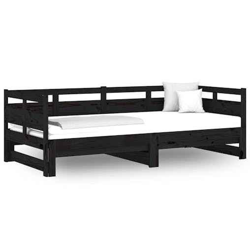 NNEVL Pull-out Day Bed Black Solid Wood Pine 2x(92x187) cm