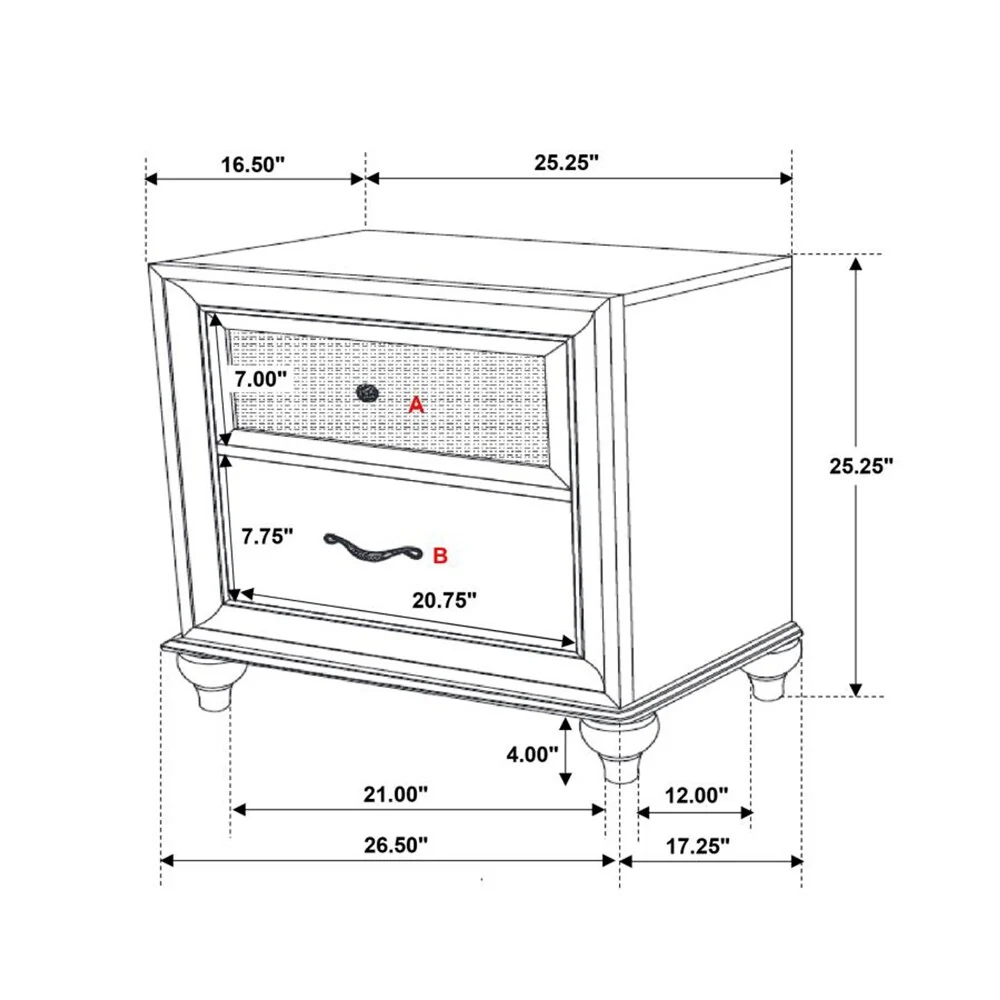 2 Drawers Nightstand with Metallic Acrylic Drawer Front