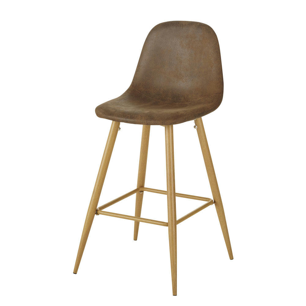 Clyde - Chaise pour îlot central style scandinave en suédine marron effet vieilli H66