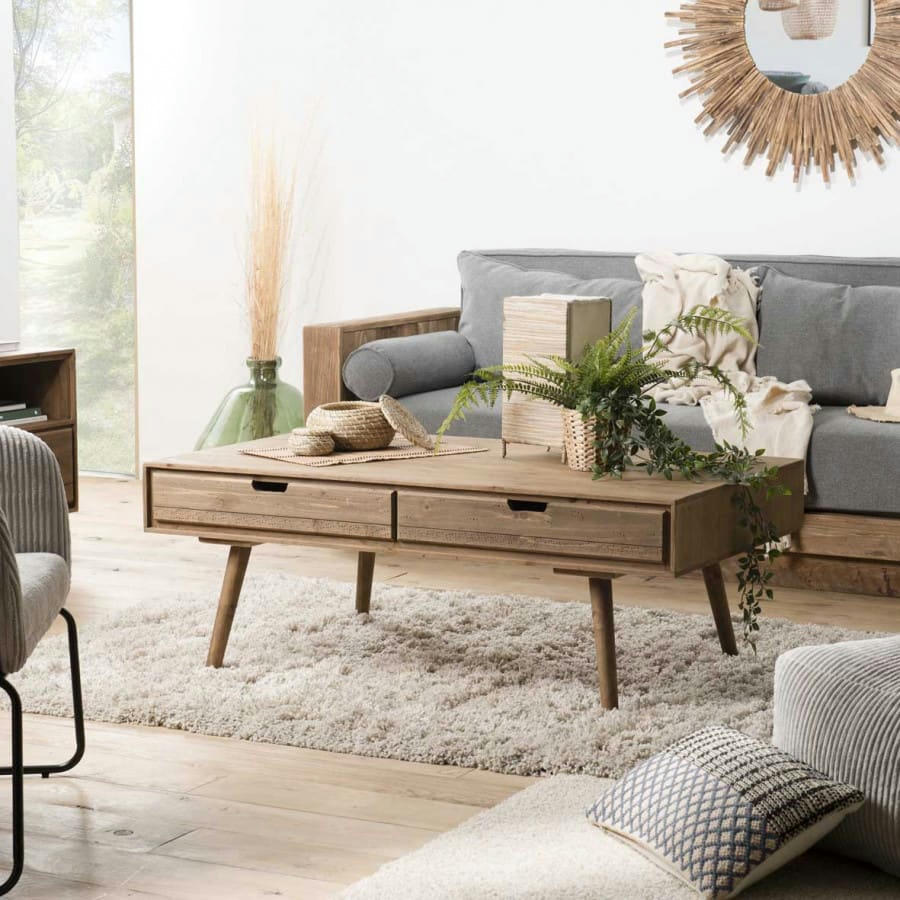 ANDREW - Table basse 4 tiroirs en sapin L120