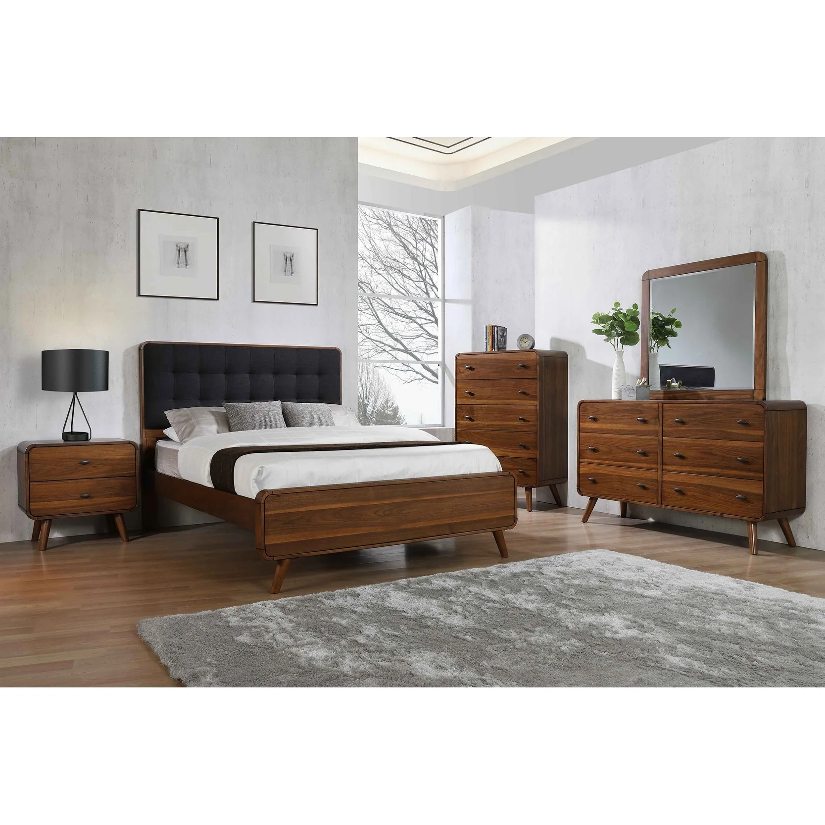 Robyn Upholstered Tufted Bedroom Set Dark Walnut