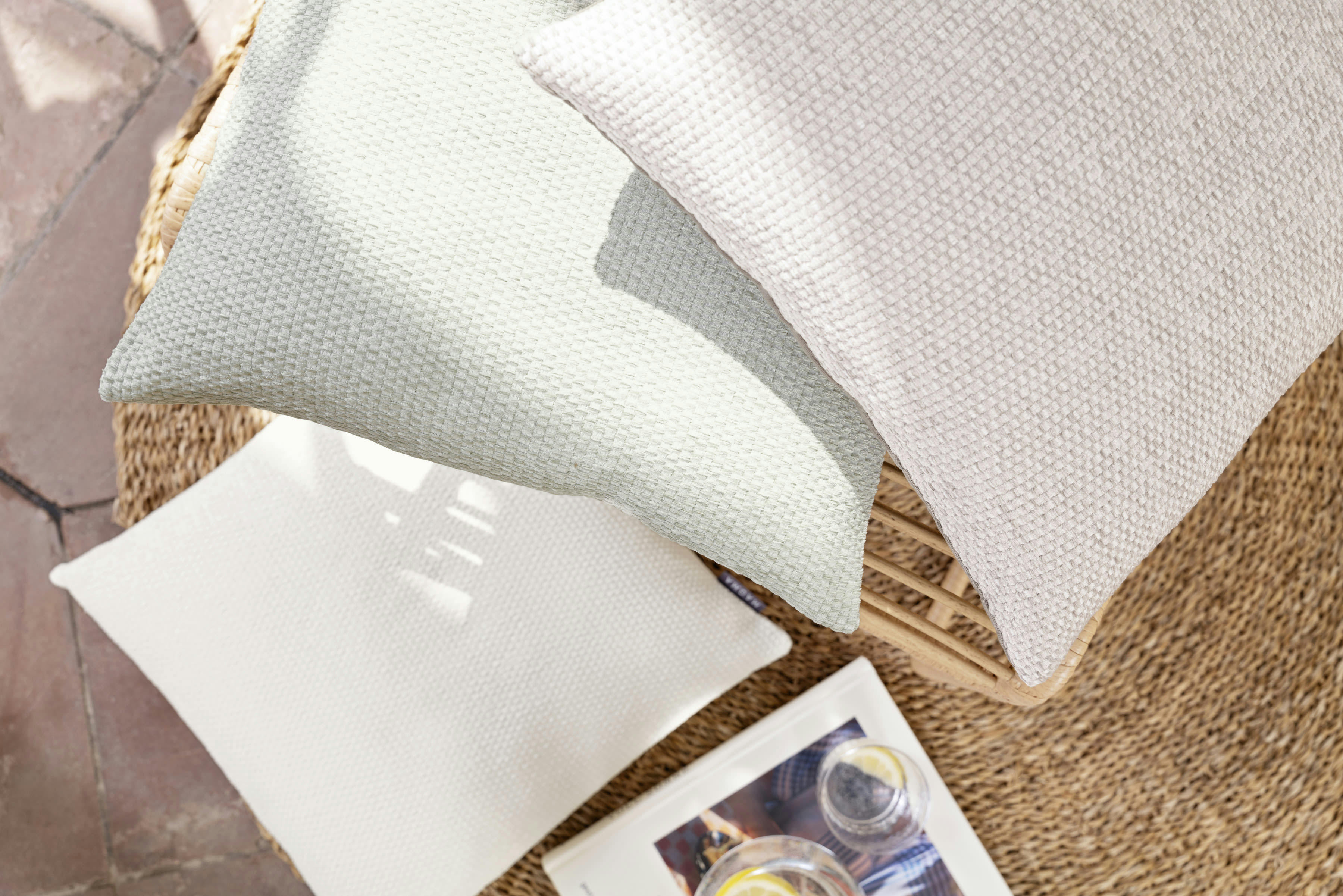 CEFALU - Housses de coussin d'extérieur jacquard vert sauge uni - 45 x45