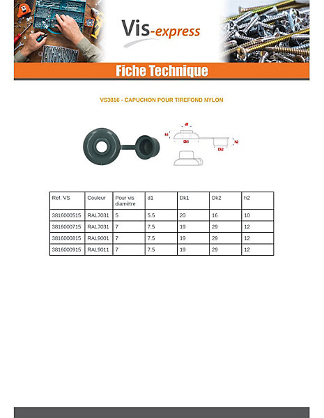 Cache Tirefond De 5 RAL7031 - 100 pièces