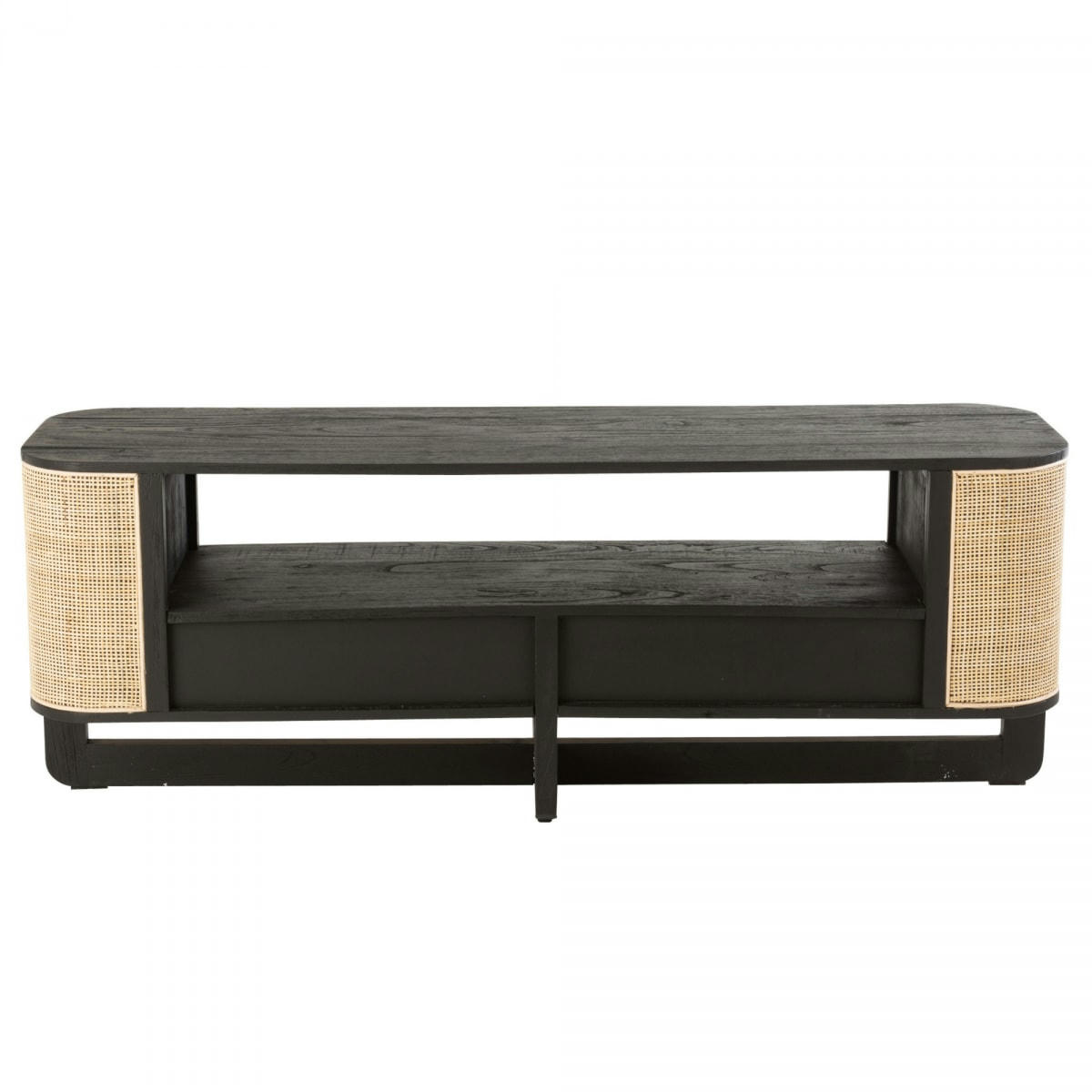 DAISY - Meuble TV design en rotin et bois noir