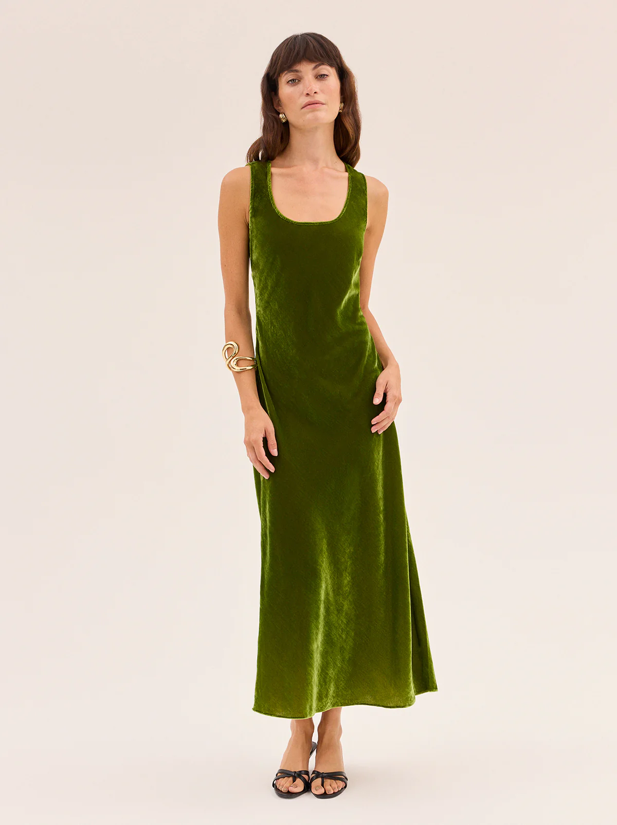 Elise Olive Velvet Dress