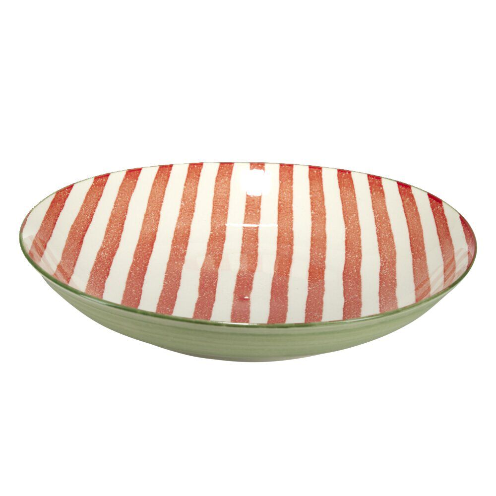 Saladier bas en porcelaine rayures rouges et blanches Ø25,5xH4,6cm