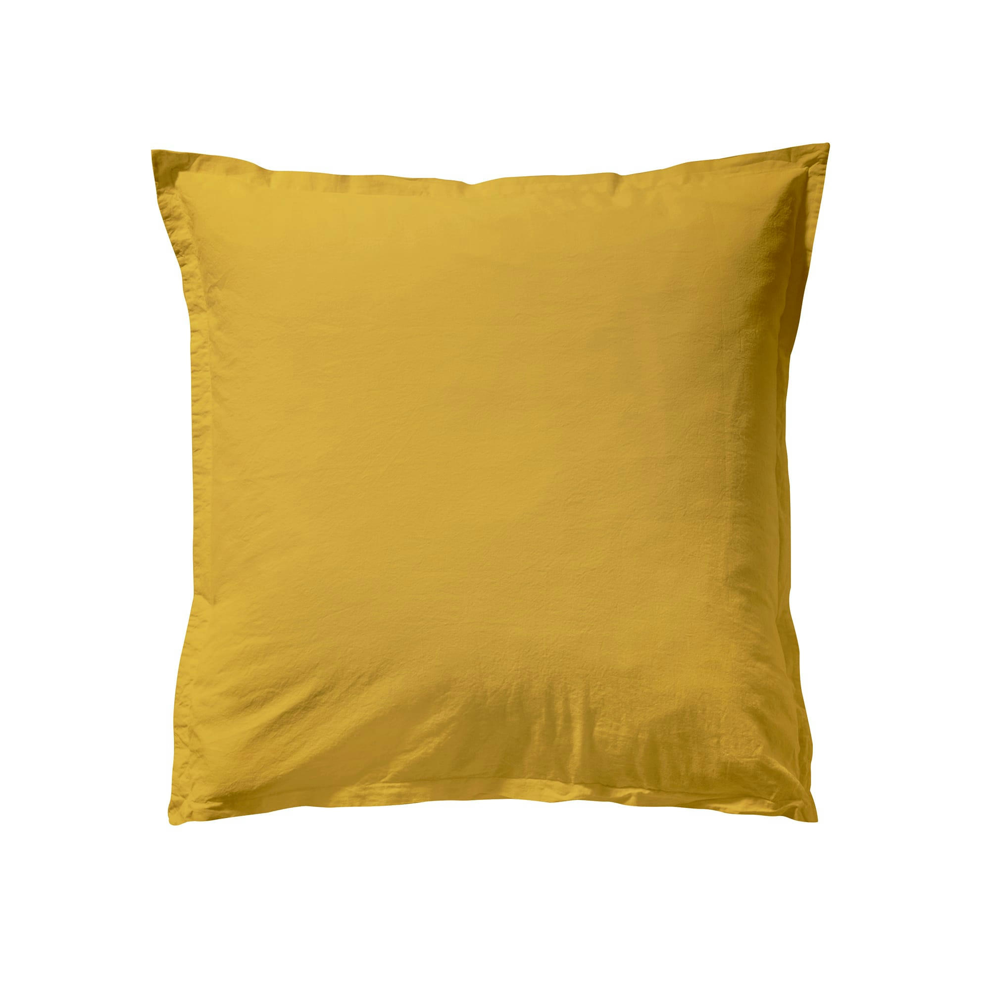 SOFT LINE - Taie d'oreiller unie en coton lavé Jaune Curry 65x65