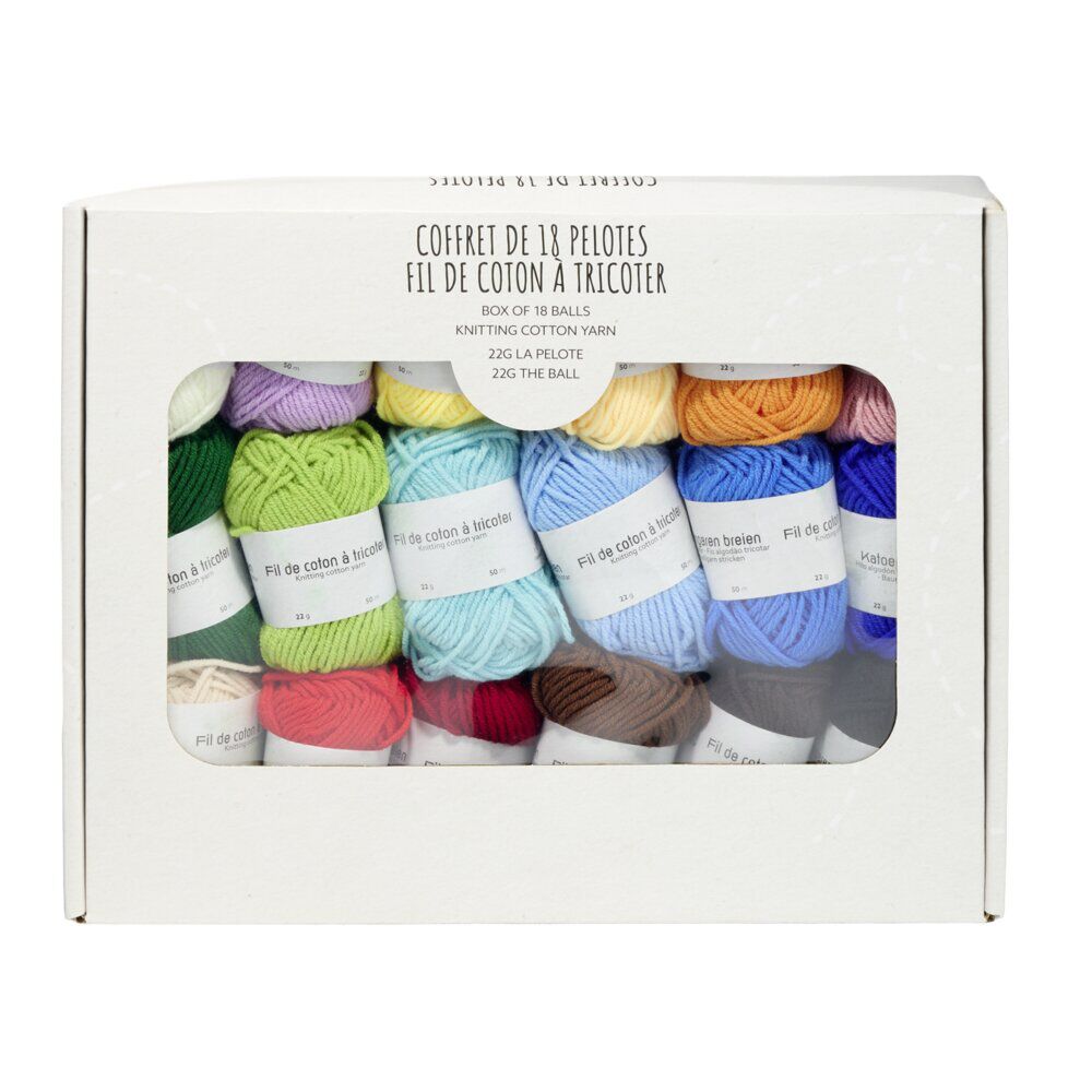 Pelote de fil à tricoter coton 18x 22gr 50m pack multicolore