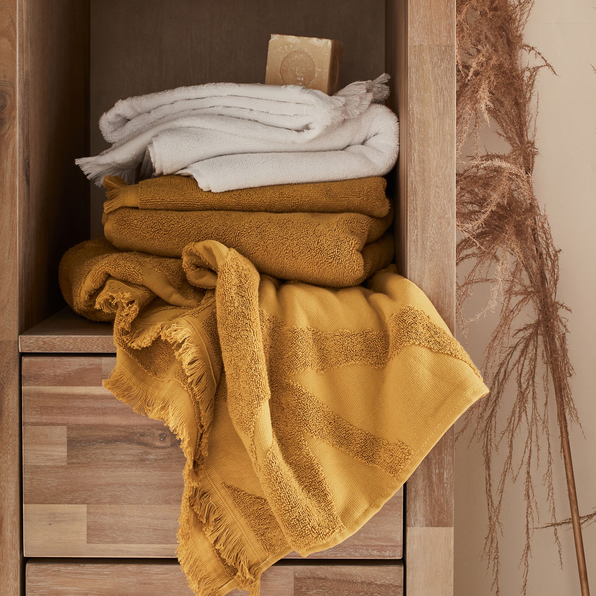 RYAD - Lot de 2 gants de toilette en coton - jaune argan