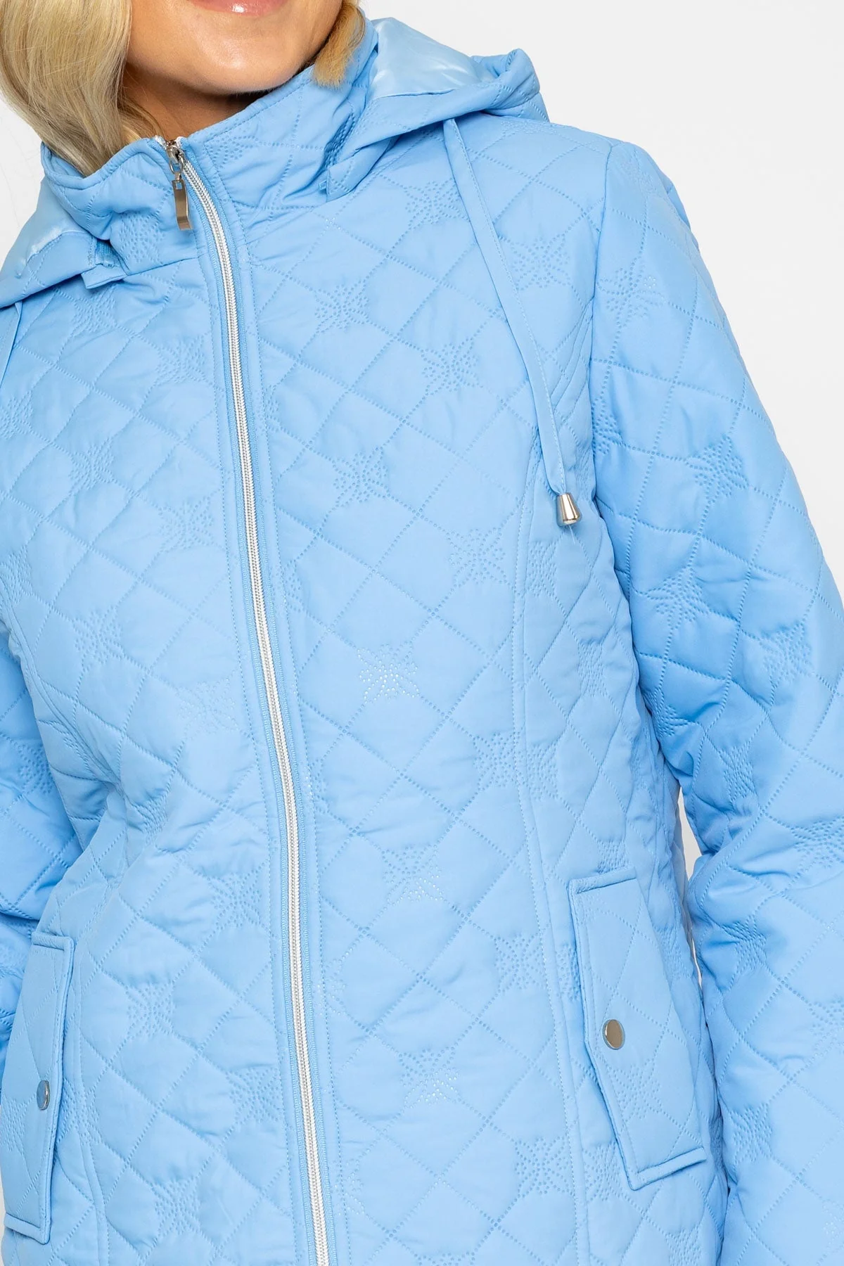 Light Blue Quilted Jacket With Hood