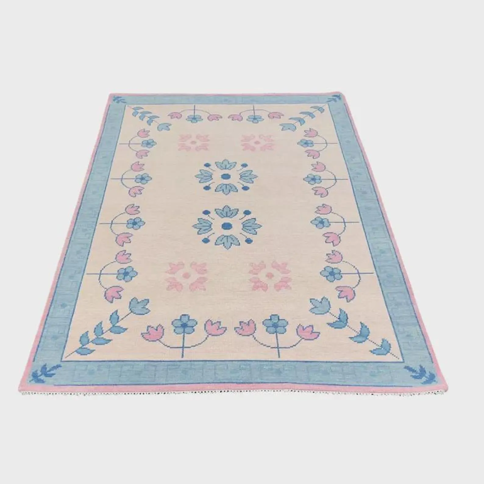 Handmade Floral Tufted Wool Rug - Pastel Blue Pink Aesthetic Area Carpet Modern Boho Living Room,Pastel Nursery & Bedroom Decor Custom Sizes