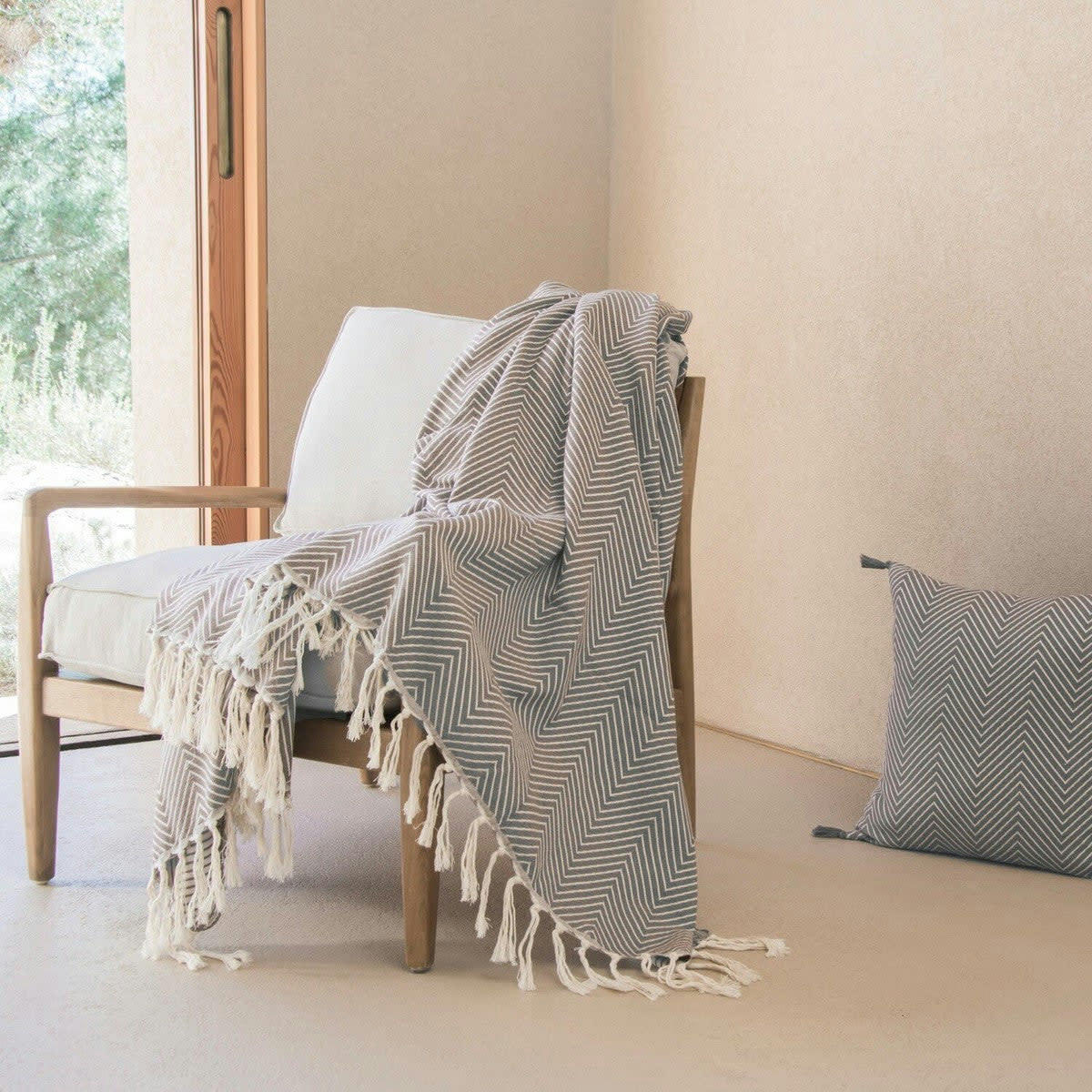 AMSTERDAM - Plaid coton  160x250 gris moyen