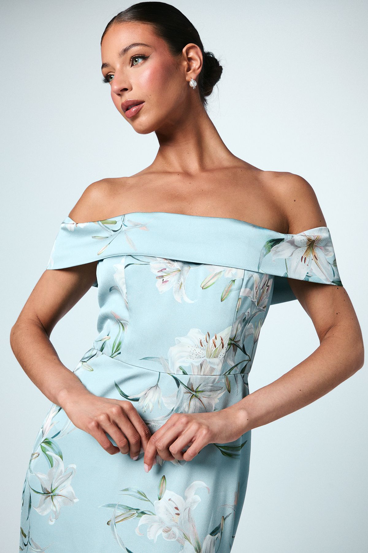 Coast Printed Bardot Satin Bridesmaid Dress