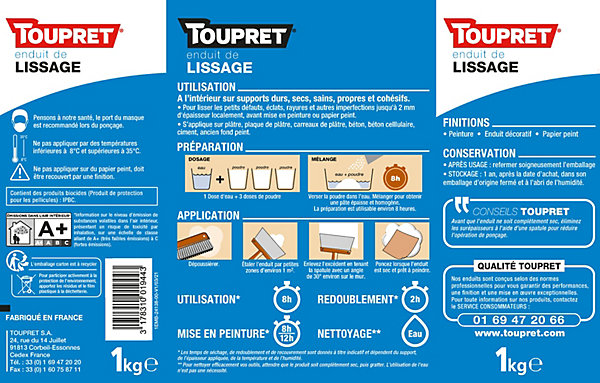 Enduit de lissage en poudre Toupret 1kg