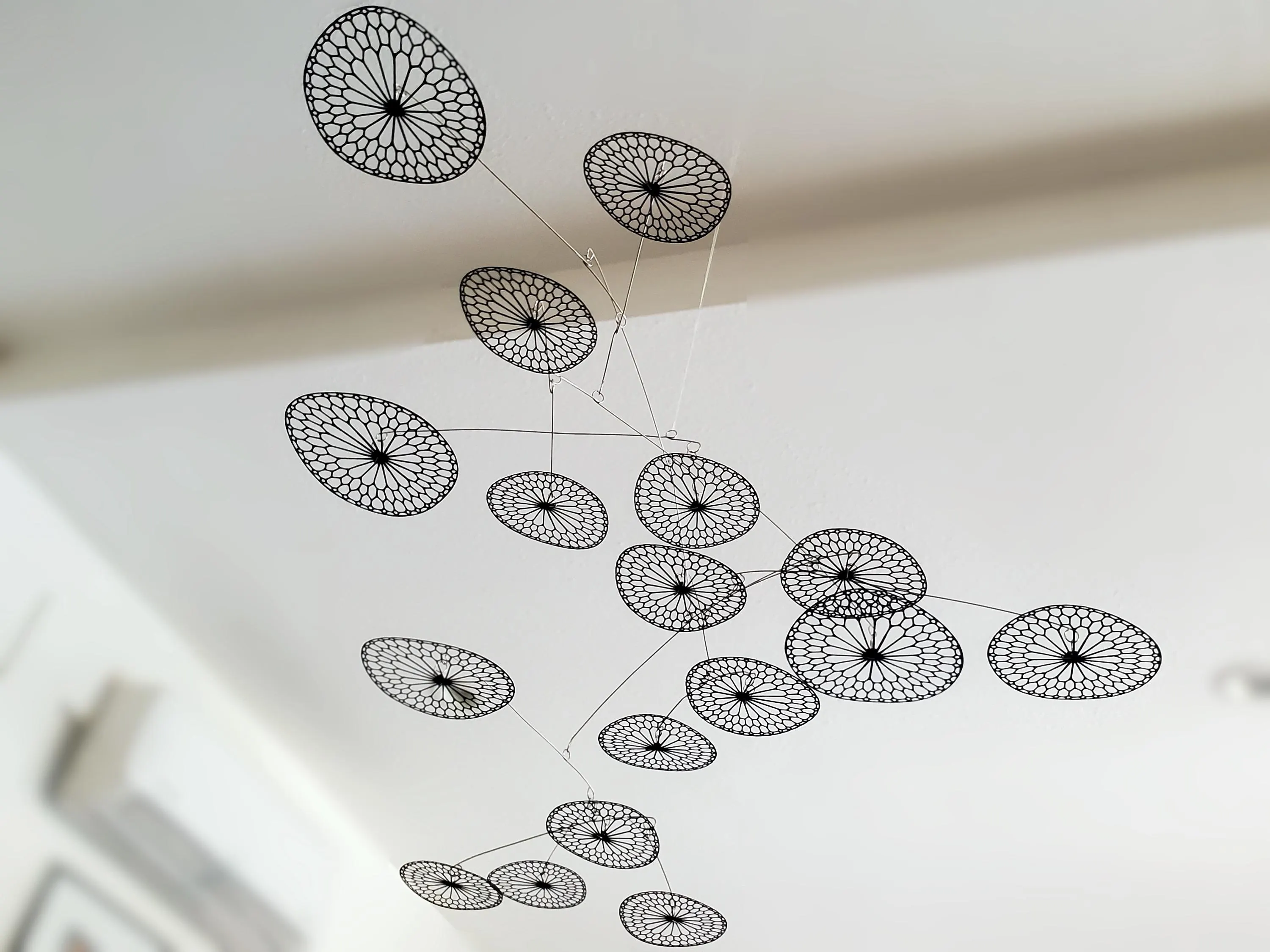 Modern Hanging Mobile Art, Black, Lightweight Kinetic Sculpture