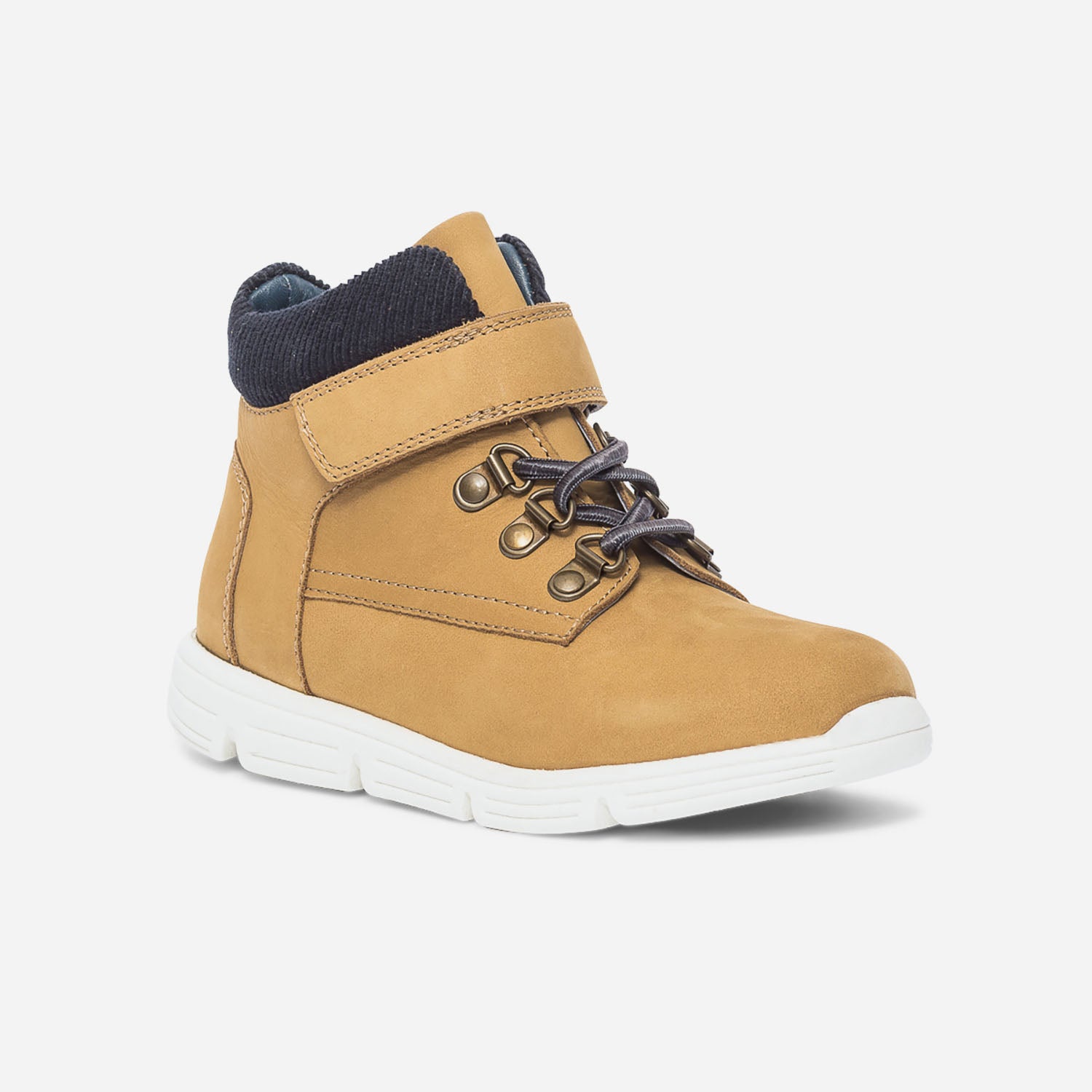 Boots jaune en cuir et velours marine