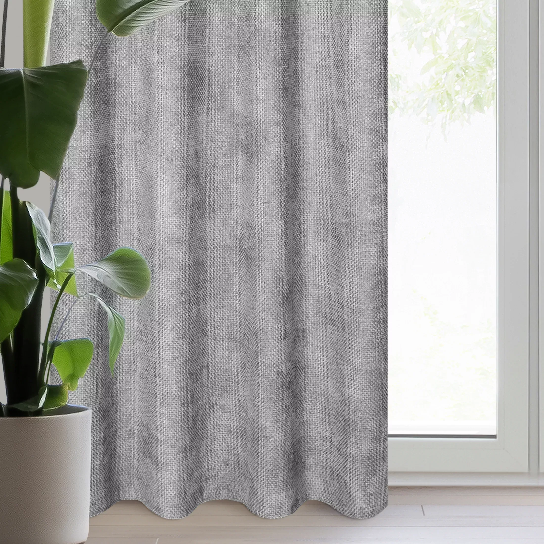 Zasłona popielata z tkaniny szenilowej 135x250 przelotka - ALETA