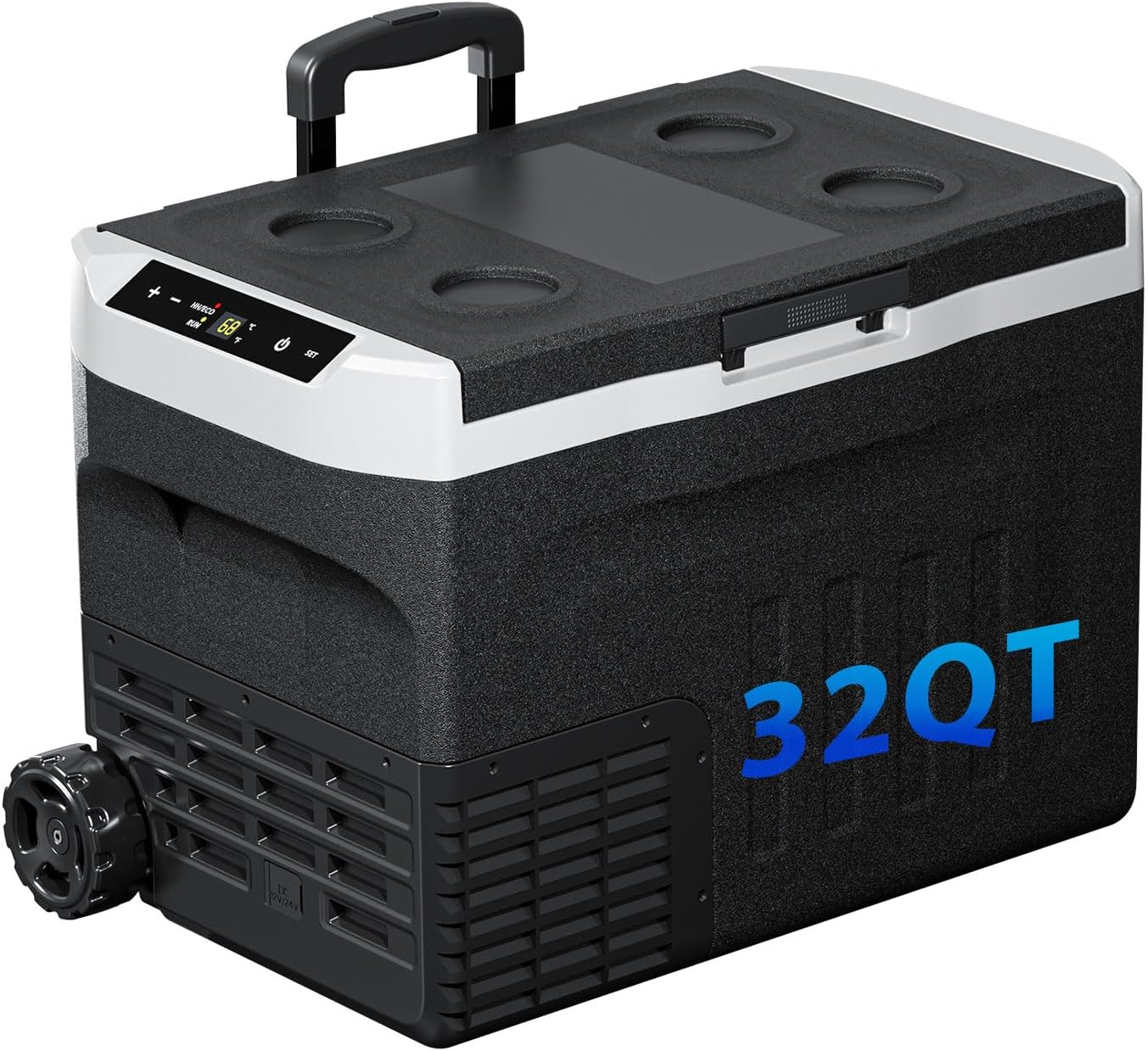 12 Volt Refrigerator, 32QT(30L) Compressor Electric Cooler, Car Fridge -4℉~68℉, Portable Refrigerator 12V/24V DC 110-240V AC, Compact Freezer for Vehicle RV Camping Truck Boat Travel, Black