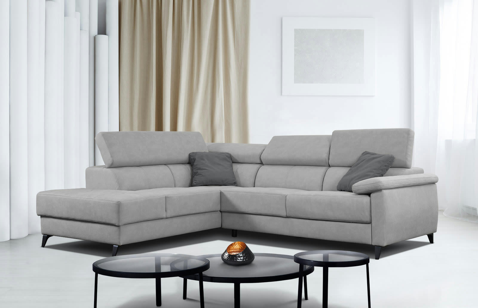 TAUNUS - Canapé d'angle gauche 5 places gris clair