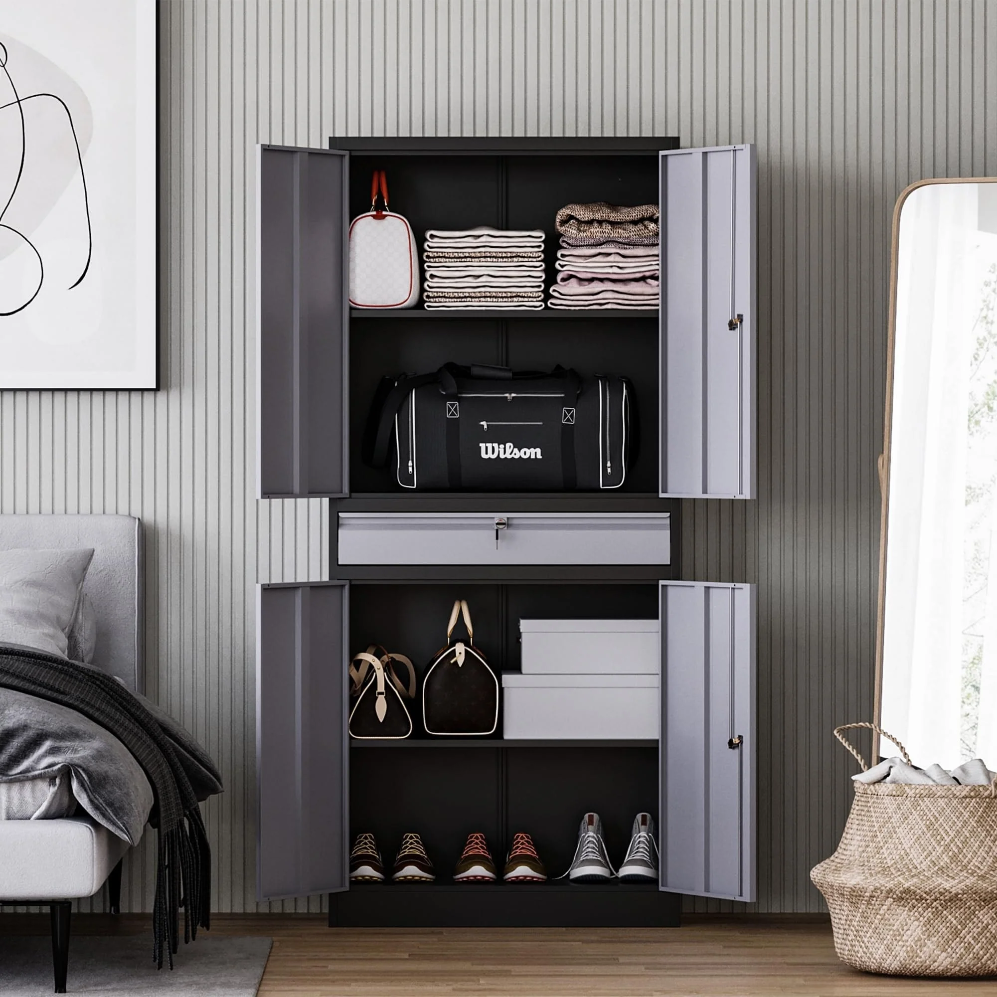 Metal Garage Storage Cabinet Tool Cabinet with Drawer - N/A