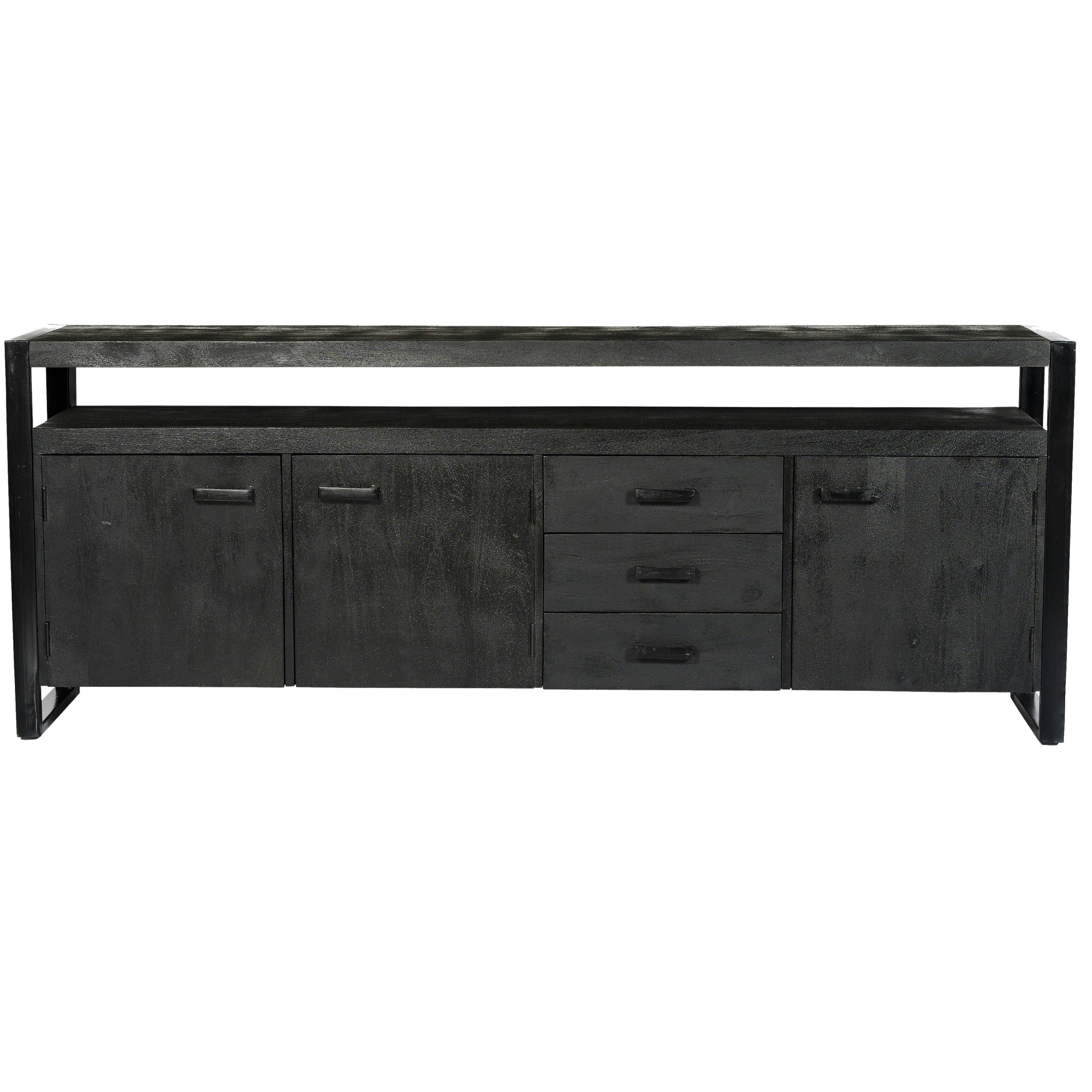 LUZ - LUZ-Buffet 3 portes 3 tiroirs en bois de Manguier massif noir et métal