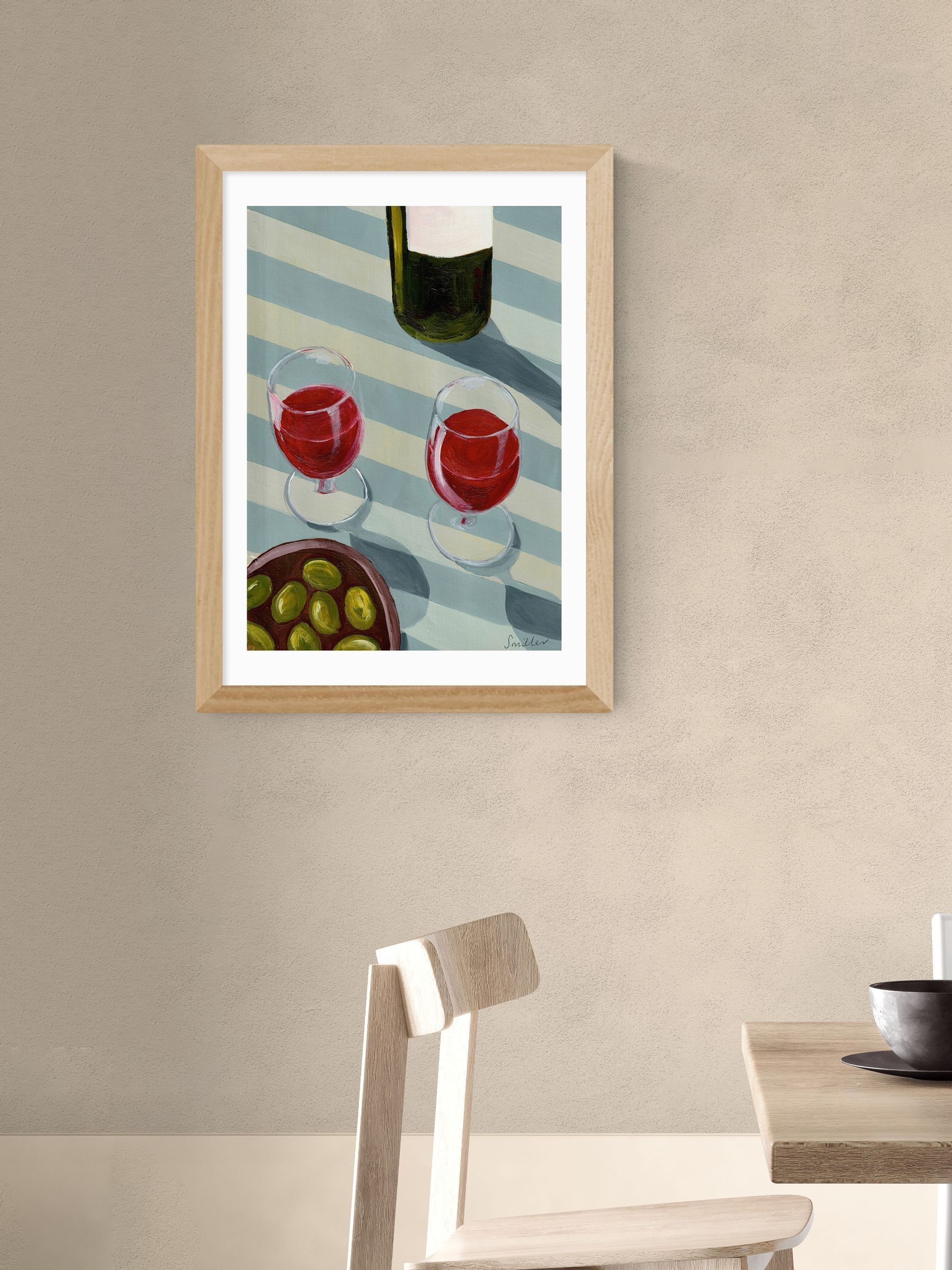 East End Prints Oak Blue Wine Time Wall Art Print by Susie Miller
