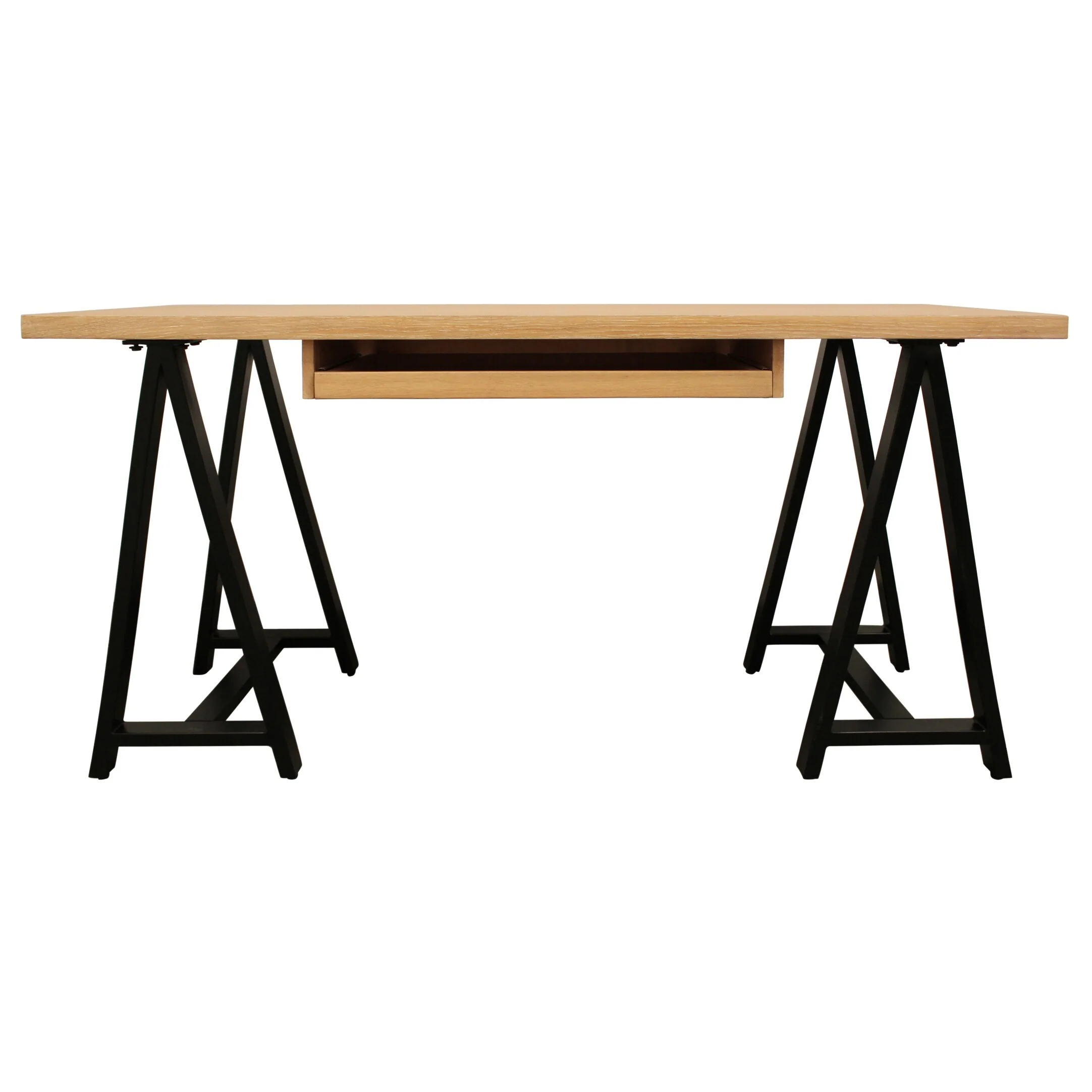 HomeRoots 60 Natural and Black Solid Wood and Metal Trestle Executive Desk