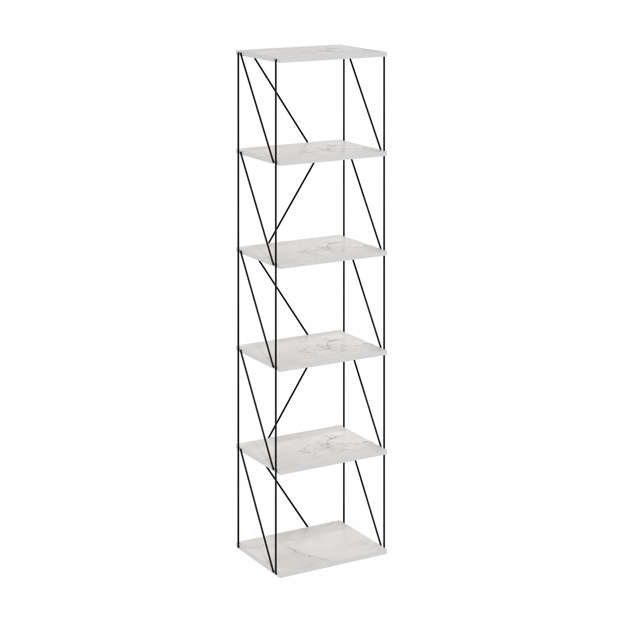 Furinno Rata 6-Tier Industrial Multipurpose Flat Base Shelf Display Rack with Metal Frame