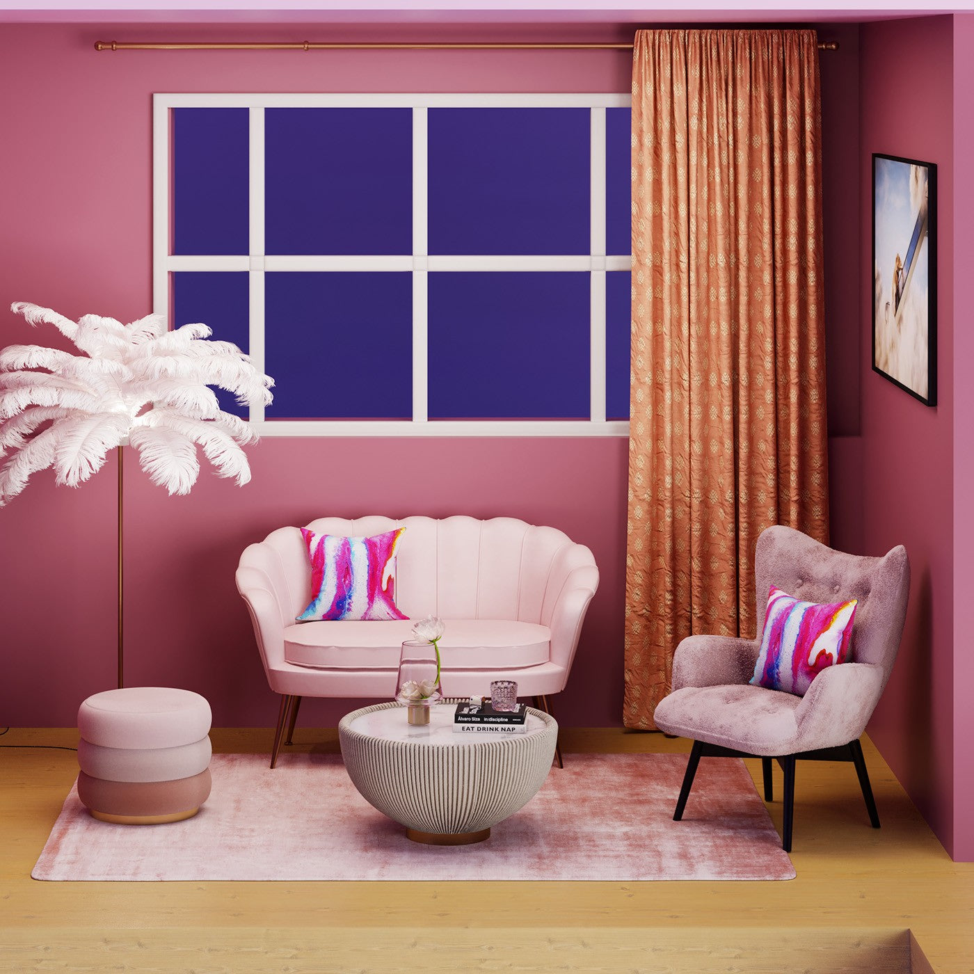 Vloerlamp veren 165cm roze Kare Design