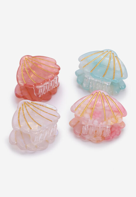 Womens 4pk Pink Mini Shell Hair Clips