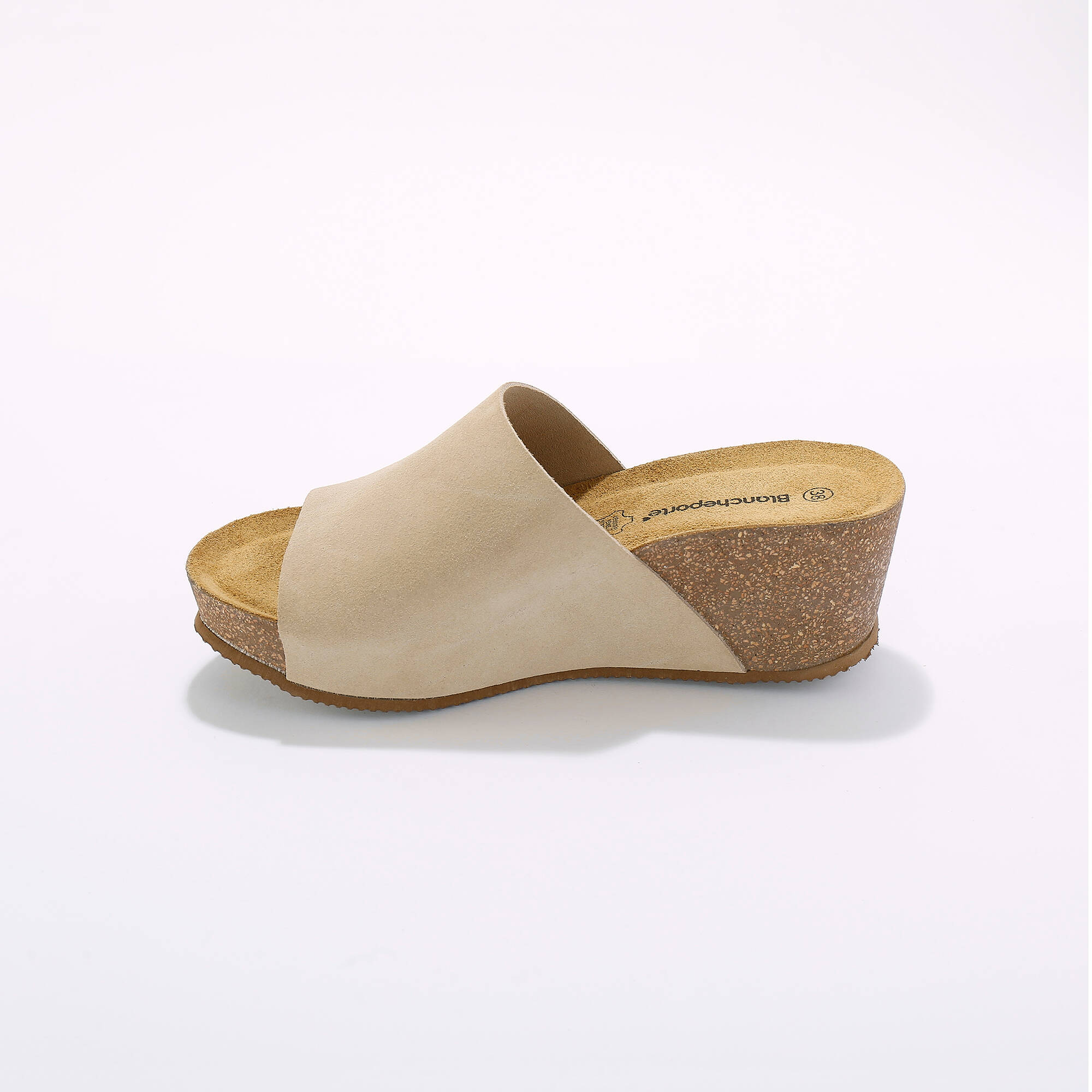Mules compensées en cuir et talon liège