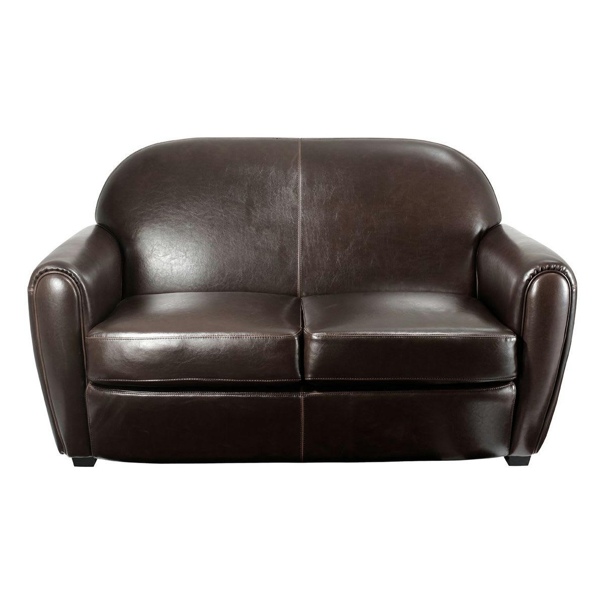 INDUS - Canapé 2 places en croûte de cuir marron foncé