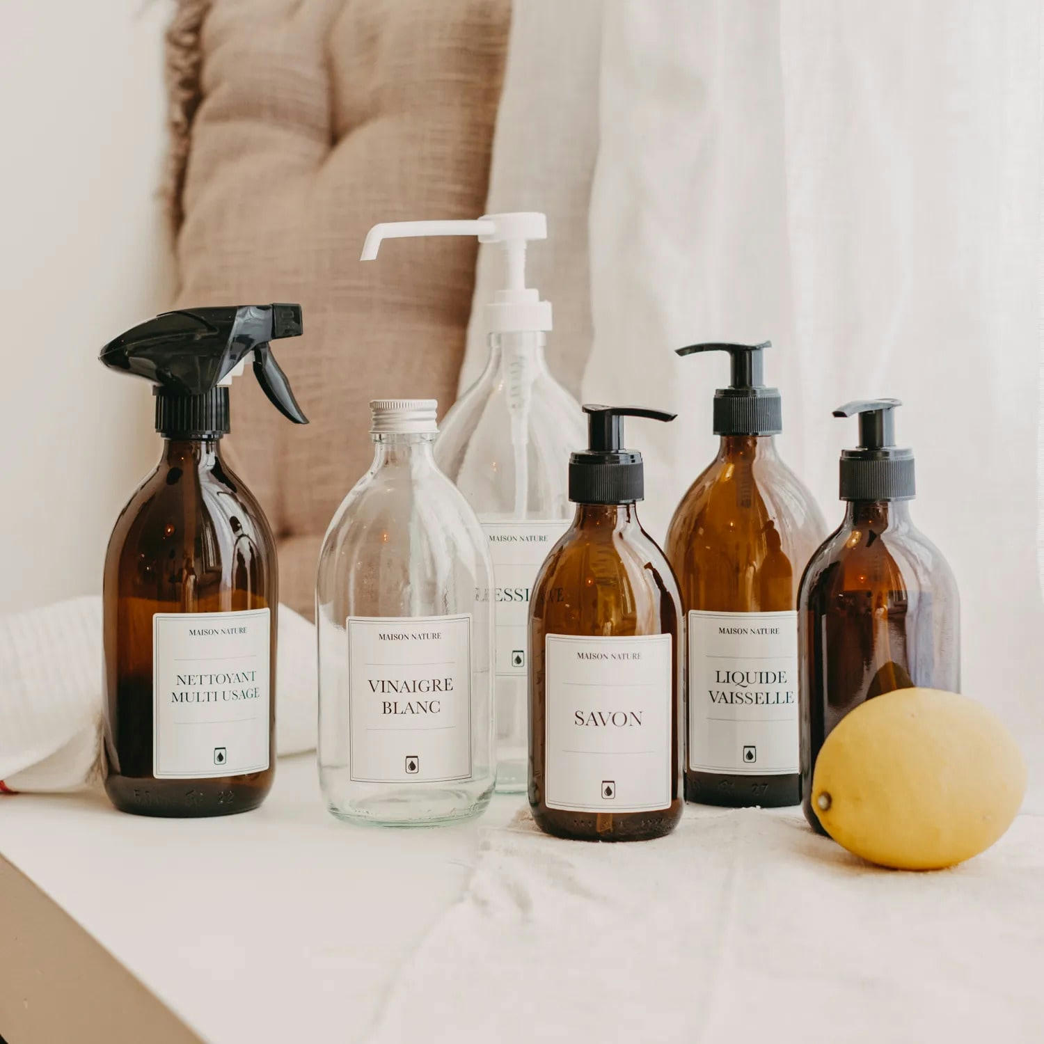 - Pack ménager - flacons en verre + étiquettes