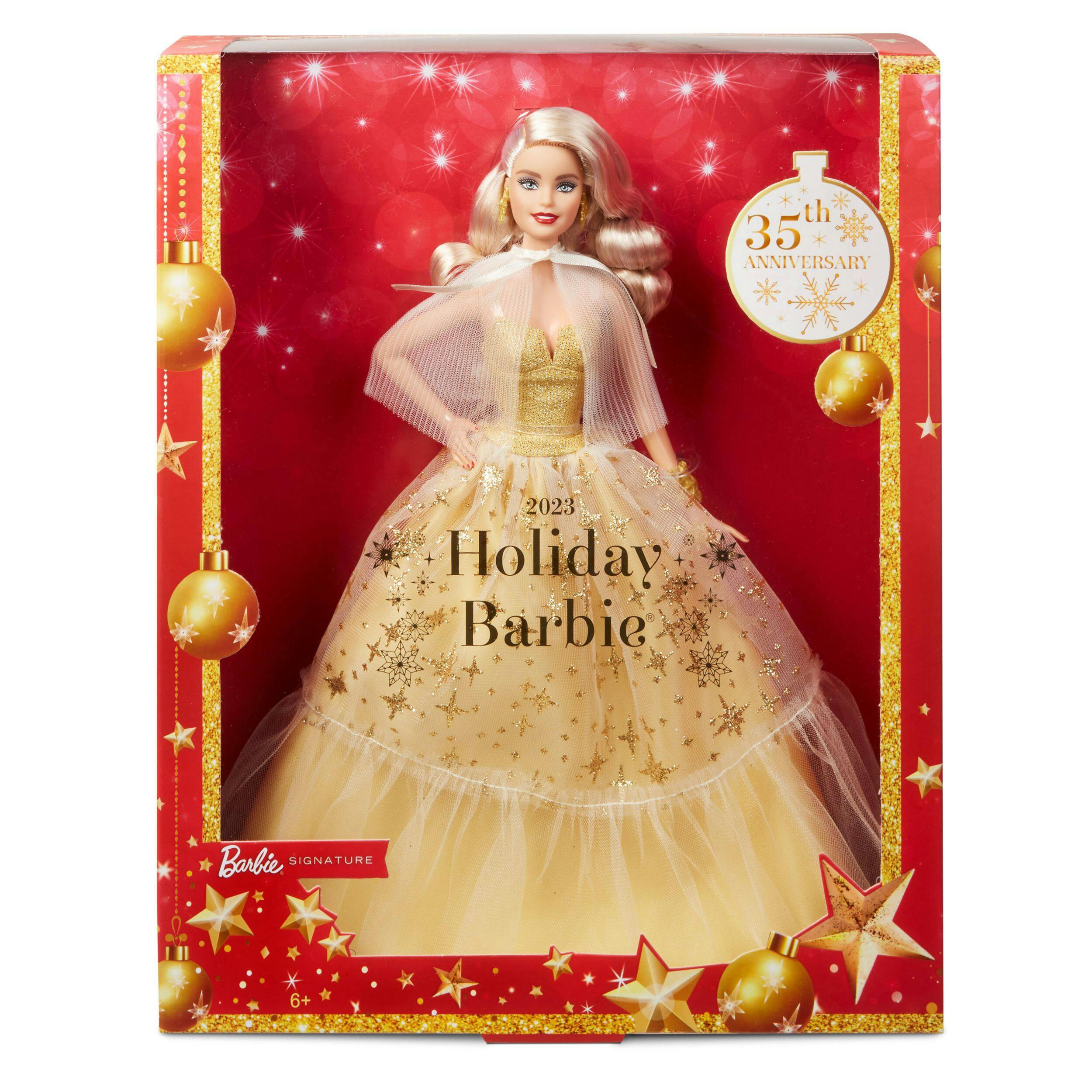 Barbie® 2023 Holiday Doll, Golden Gown & Blonde Hair