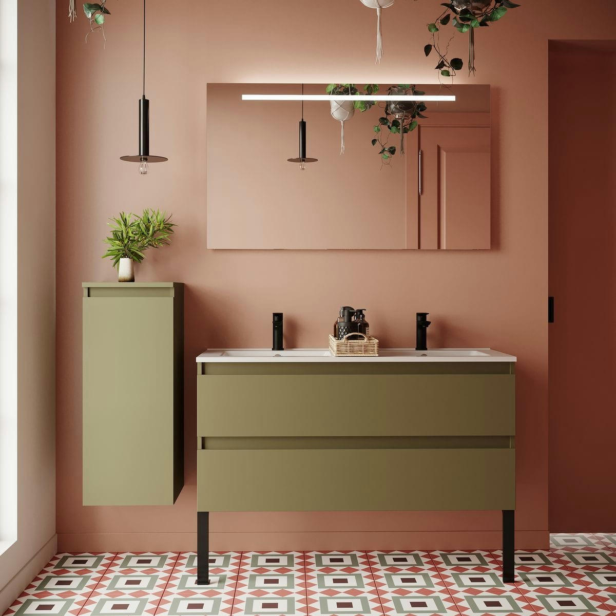 HUDSON - Meuble salle de bain double vasque 120cm 2 tiroirs Vert