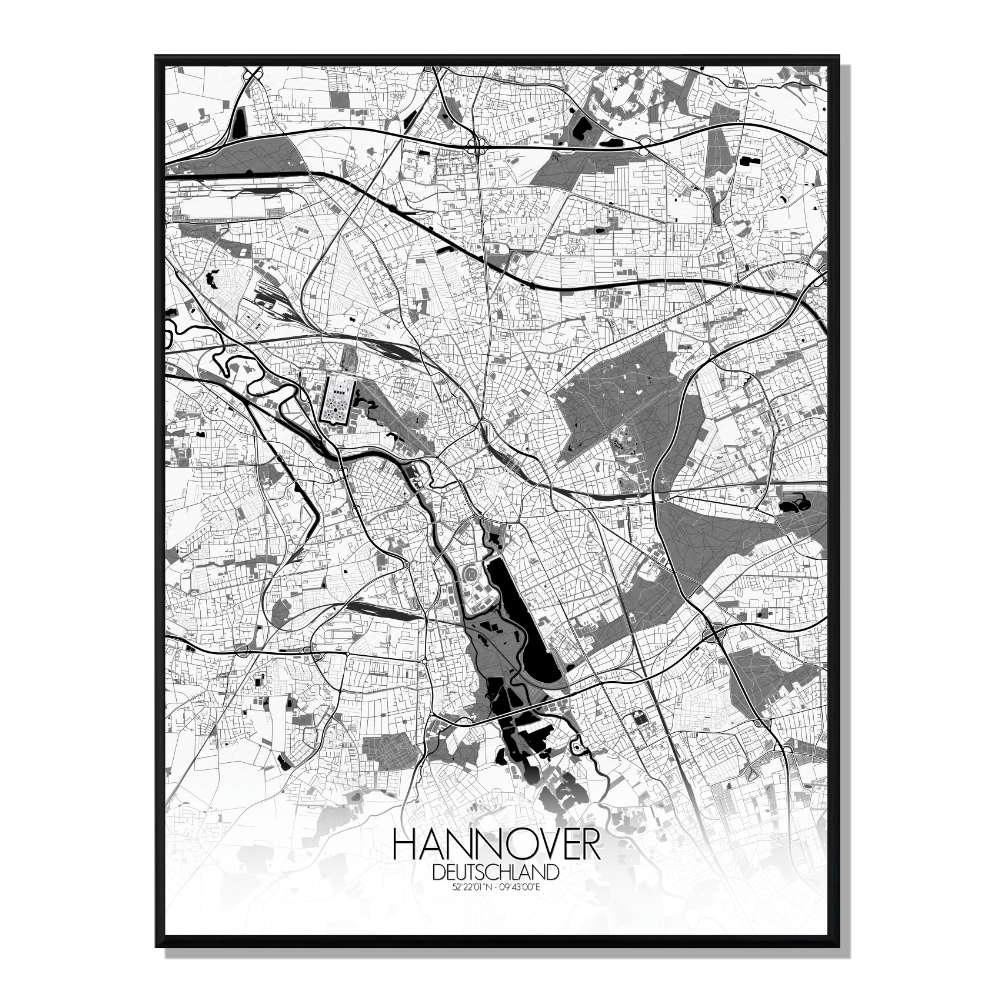 - Affiche Hanovre Carte N&B 40x50