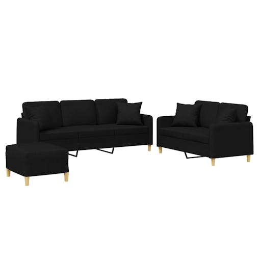 NNEVL 3 Piece Sofa Set with Pillows Black Fabric