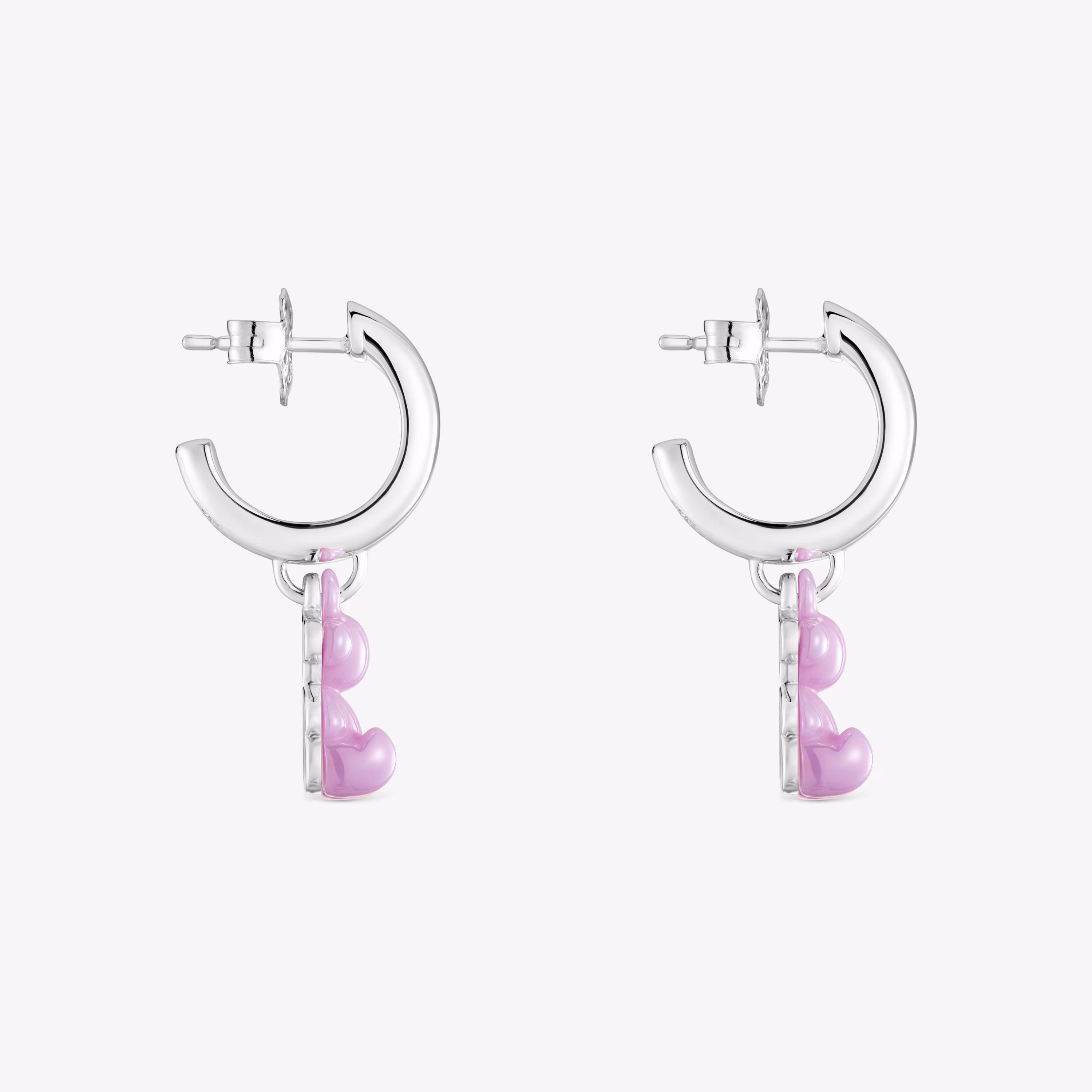 Pendientes aro de plata con cerámica lila y doble oso Bold Bear
