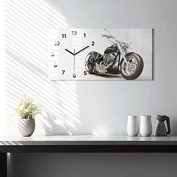 Horloge murale Wallfluent 60x30 cm Avec chiffres Aiguilles noires Moto noire 1 pcs