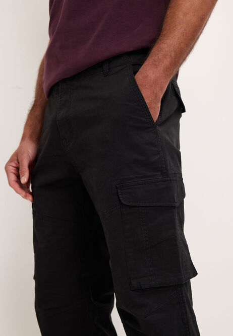 Mens Black Cargo Straight Leg Trousers