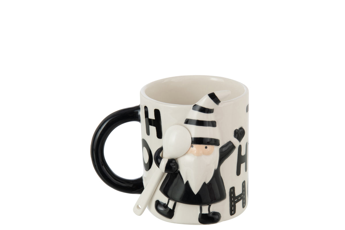 J-Line mok   lepel Kerstman Dolomiet - keramiek - wit/zwart