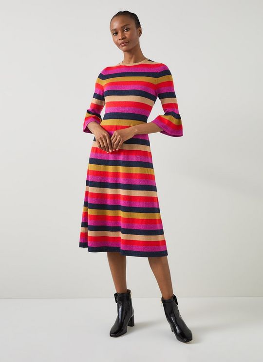 Alice Pink Multi Stripe Metallic Knit Frill Dress