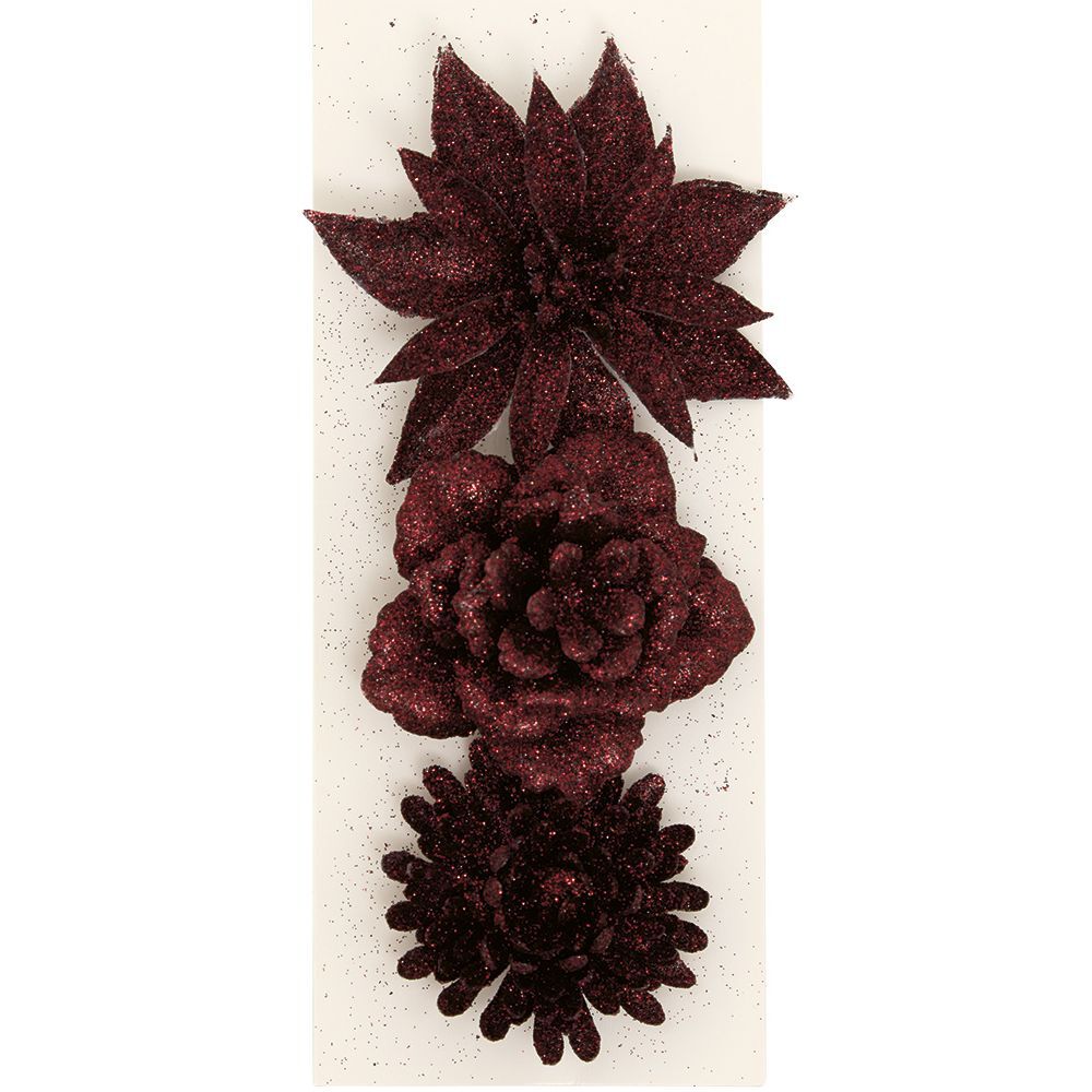 Fleur rouge à paillettes à suspendre No&euml;l x3