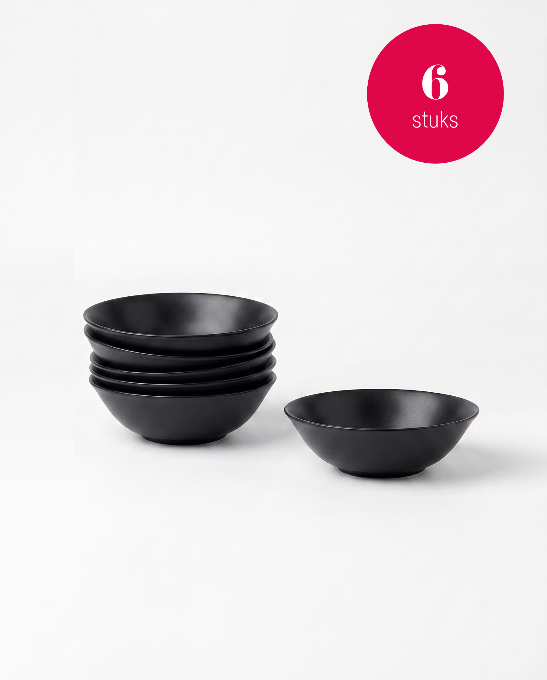 vtwonen - Kommen - Mat Zwart - 15 cm - Set van 6