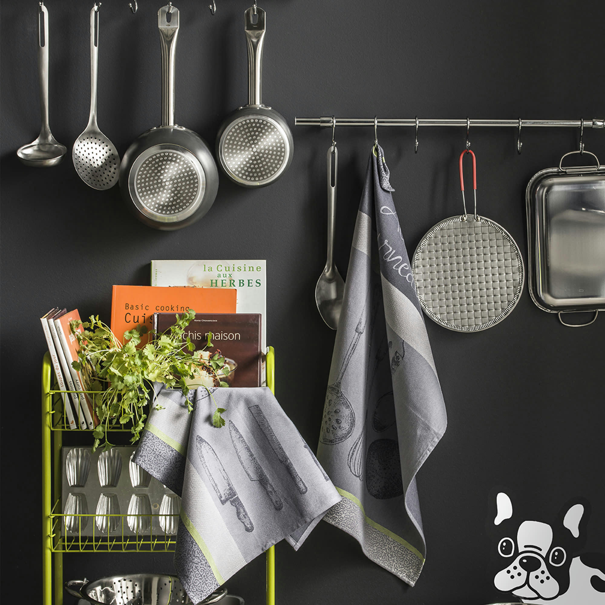 USTENSILES DU CHEF - Torchon en jacquard de coton gris 50x75