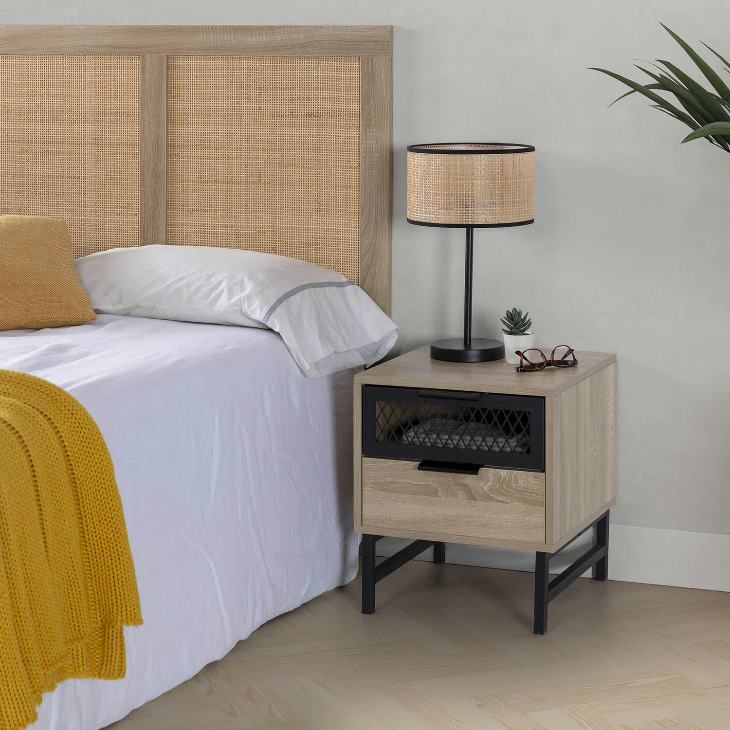 HERA - Table de chevet 1 porte 1 tiroir coloris bois